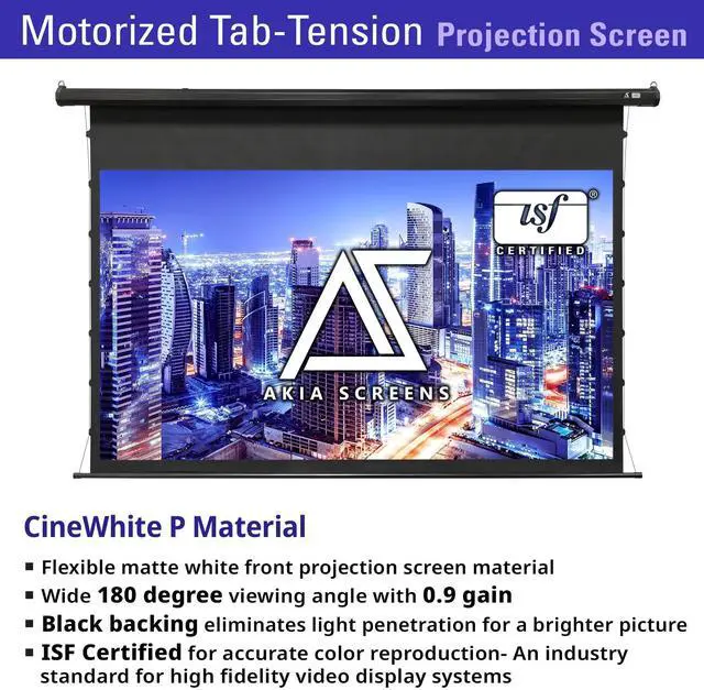 Alt view image 3 of 5 - Akia Screens 105" Motorized Tab Tension Projector Screen, 16:9 Retractable Projection Screen, UST, Short & Standard Throw Compatible, 4K Indoor Home Theater Screen, Black Case, AK-ELT105H