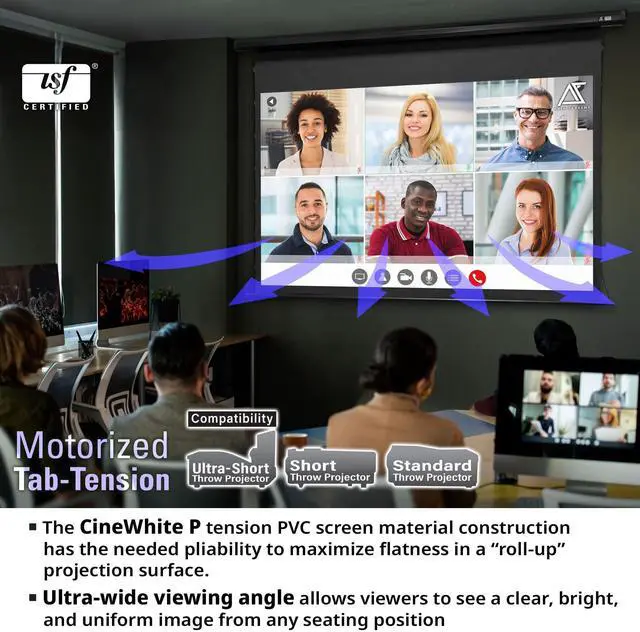 Alt view image 5 of 5 - Akia Screens 105" Motorized Tab Tension Projector Screen, 16:9 Retractable Projection Screen, UST, Short & Standard Throw Compatible, 4K Indoor Home Theater Screen, Black Case, AK-ELT105H