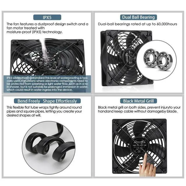 Alt view image 5 of 5 - 4.7 Inch Dual Head Gooseneck Grow Tent Fan, 5V/12V Dual Voltage IP54 Waterproof Plant Fan,10 Adjustable Speeds Quiet Ventilation Circulation Cooling Fan for Hydroponics Greenhouse Indoor Plant Growing