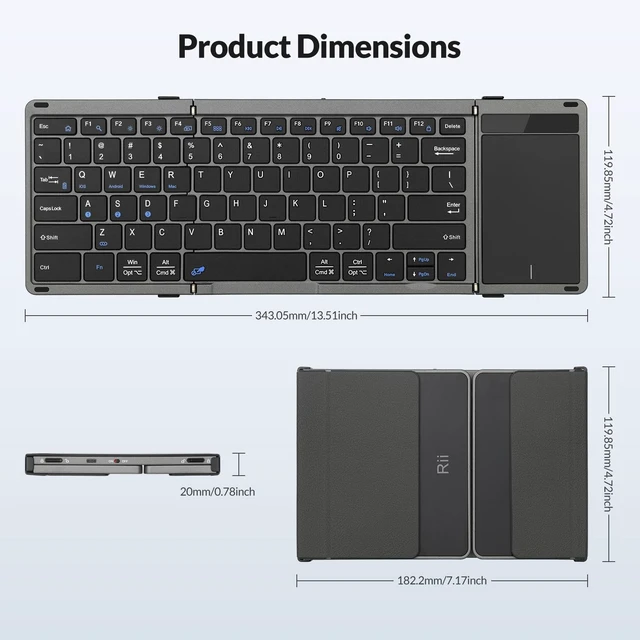 Alt view image 2 of 5 - Rii RK809Pro Foldable Bluetooth Keyboard with Touchpad
