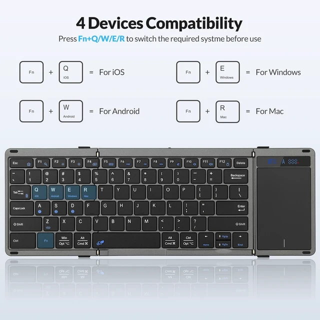 Alt view image 3 of 5 - Rii RK809Pro Foldable Bluetooth Keyboard with Touchpad