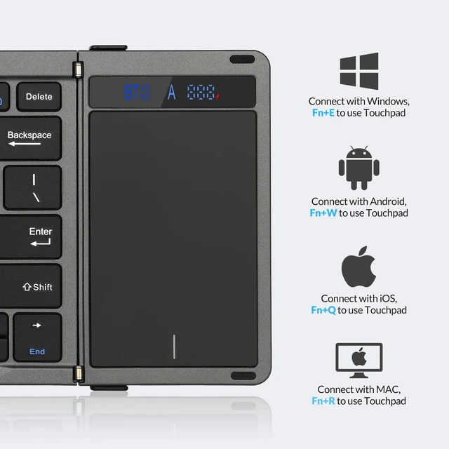 Alt view image 5 of 5 - Rii RK809Pro Foldable Bluetooth Keyboard with Touchpad