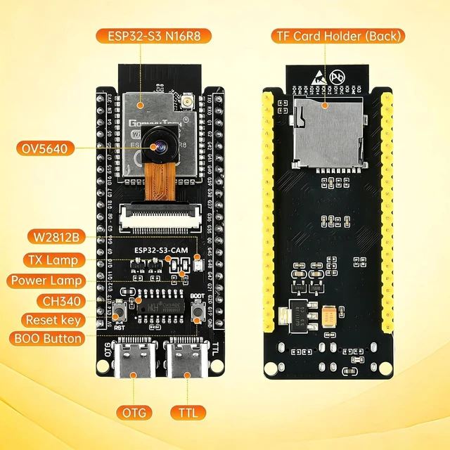 Alt view image 2 of 5 - ESP32-S3-CAM Development Board with OV5640 Camera +Antenna, 16MB Flash 8MB PSRAM ESP32-S3 N16R8 Module with Dual USB-C WiFi BT MCU Microcontroller for IoT, MicroPython,DIY Projects and AI Project