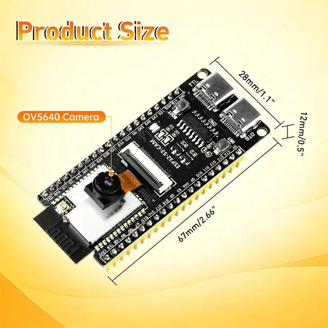Alt view image 5 of 5 - ESP32-S3-CAM Development Board with OV5640 Camera +Antenna, 16MB Flash 8MB PSRAM ESP32-S3 N16R8 Module with Dual USB-C WiFi BT MCU Microcontroller for IoT, MicroPython,DIY Projects and AI Project