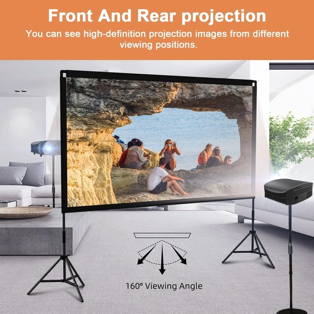 Alt view image 5 of 5 - Projector Screen with Stand, Towond 100 inch Outdoor Movie Screen 16:9 HD Front Rear Portable Projection Screen with Carry Bag Wrinkle-Free and Foldable Design for Soccer Match Viewing Parties