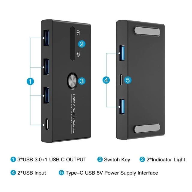 Alt view image 3 of 5 - USB C Switch&USB A Switch 2 in 1,USB switcher 2 Computers Sharing USB C & A Devices, 4 Port USB Switcher Sharing Keyboard and Mouse/Printer/Scanner USB 3.0 KVM Switch(Not Support Charging/Monito