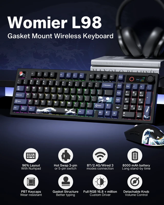 Alt view image 2 of 5 - Typehaven L98 Wireless Mechanical Gaming Keyboard with Smart Display & Knob