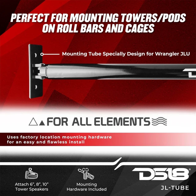 Alt view image 3 of 4 - DS18 JL-Tube/WH Mounting Tube Adjustable Width 42"- 44" Compatible with Jeep JL & JLU - Perfect for Mounting Towers/Pods Speakers On Roll Bars and Cages - Update Your Sound System