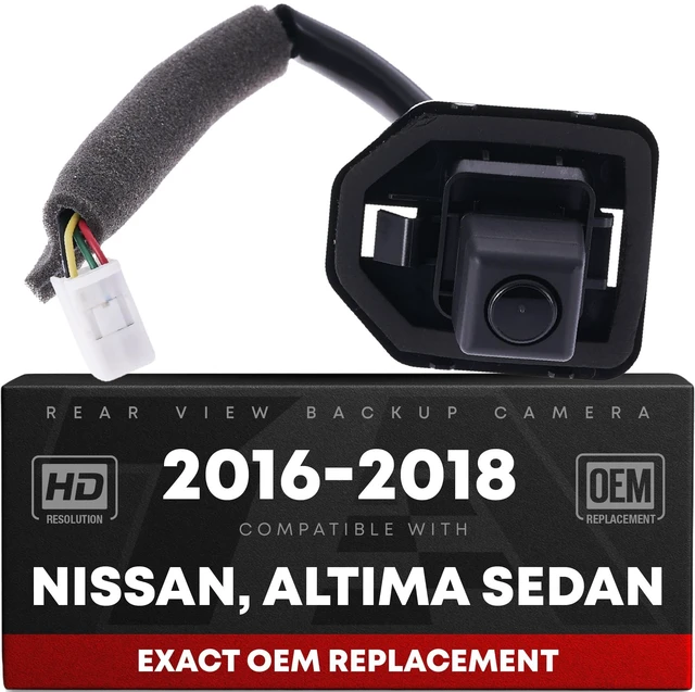 Main image of Rear View Backup Camera, Reverse Park Assist - Compatible with 2016-2018 Nissan Altima Sedan - Plastic, Glass - Vehicle Parking Camera Replacement - OEM 284429HS2A, 284429HS1A, 590-681, NI1960129