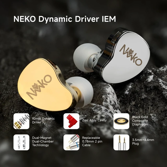 Alt view image 2 of 5 - CVJ Neko IEM Wired Gaming Earbuds, 10mm Dynamic Driver HiFi in-Ear Monitors with 3.5 & 4.4mm Plugs, Deep Bass Headphones with Detachable Silver-Plated Cable for Audiophiles, Singers, Musicians-Sliver