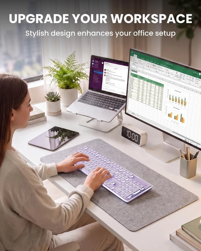 Alt view image 4 of 5 - Wireless Keyboard with White Backlit, Quiet, Rechargeable, 2.4GHz, Purple
