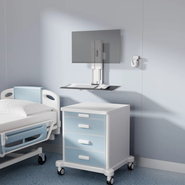 Alt view image 4 of 5 - Mount Plus MED01 Medical Monitor and Keyboard Wall Mount For 17" to 32" Display with Height Adjustable Standing Keyboard Tray ^^ Wide Platform with Mouse Pad ^^ Wall Mount Scanner Holder
