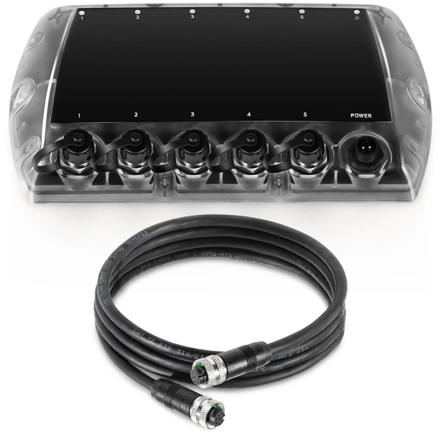 Main image of 411850-1 AS ETH 5PGL 5-Port Ethernet Switch + 720073-6 AS EC 5E 5-Foot Ethernet Cable for Humminbird, Black