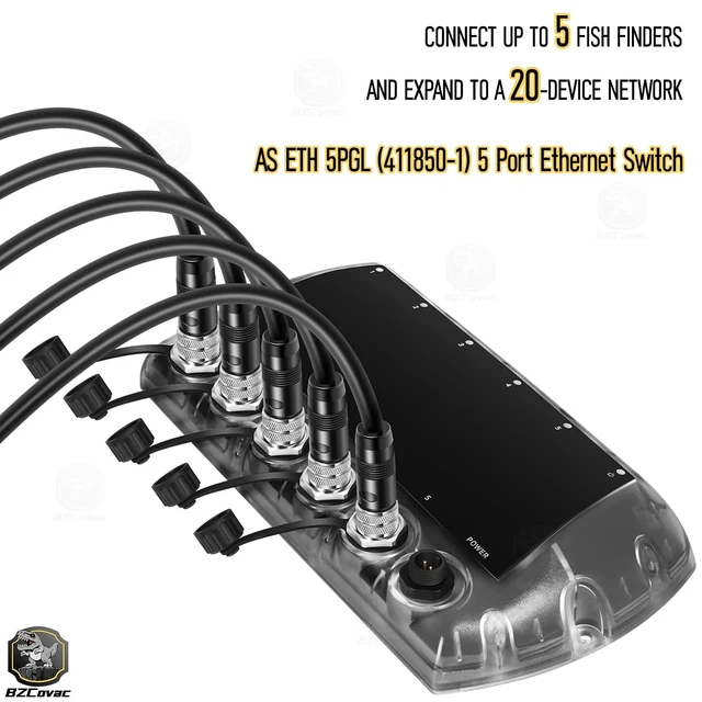 Alt view image 3 of 5 - 411850-1 AS ETH 5PGL 5-Port Ethernet Switch + 720073-6 AS EC 5E 5-Foot Ethernet Cable for Humminbird, Black