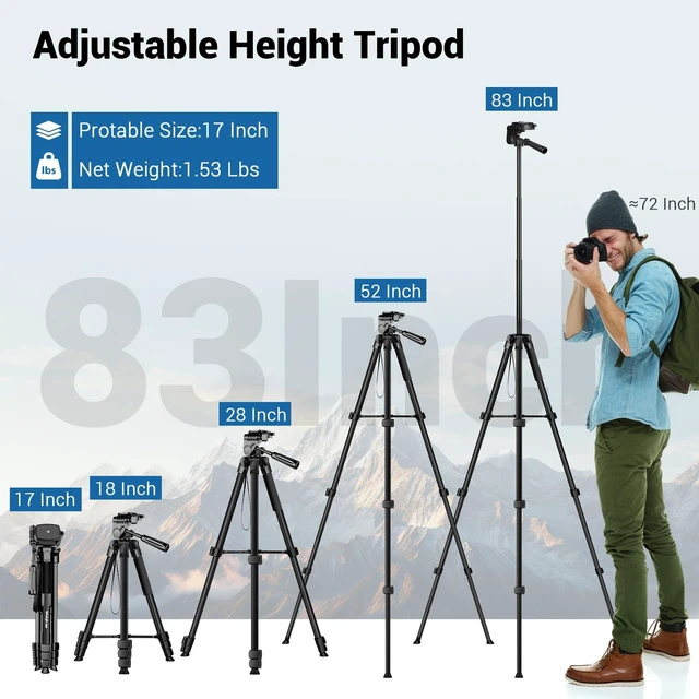 Alt view image 3 of 5 - NINEIGH Phone Tripod, 83'' Camera Tripod & Monopod, Portable Travel Tripod