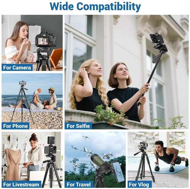 Alt view image 4 of 5 - NINEIGH Phone Tripod, 83'' Camera Tripod & Monopod, Portable Travel Tripod