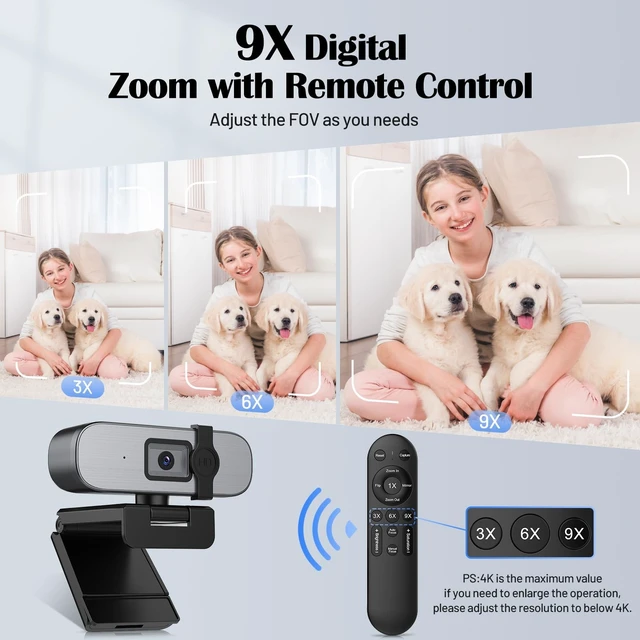 Alt view image 5 of 5 - YQE 4K Webcam with Tripod, UHD Web Cam with Microphone, PDAF Autofocus Webcam with Remote Control, Privacy Cover, USB Type-A & A-to-C Adapter Computer Camera for Calling, Zoom/Teams/Facetime/Switch 2
