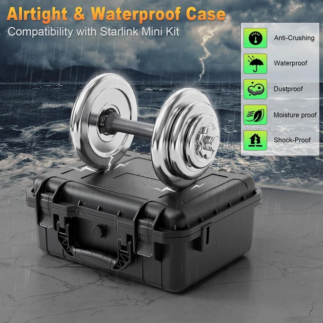 Alt view image 3 of 5 - Starlink Mini Case, IP67 Waterproof Hard Case Precision Cut Foam For Starlink Mini, Kickstand, Pipe Adapter, Power Supply, Cables, Portable Protective Carrying Case for Outdoor Camping, RV & Travel