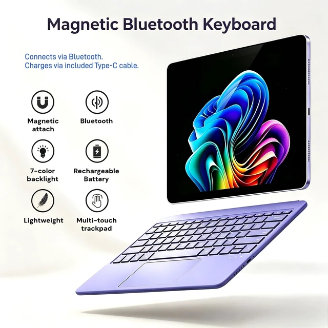 Alt view image 3 of 5 - mobee Keyboard for Microsoft Surface Pro 12" Device 2025, Magnetic Detachable Type Cover with Multi-Touch Trackpad, Ultra-Slim, USB-C Rechargeable Battery, Purple