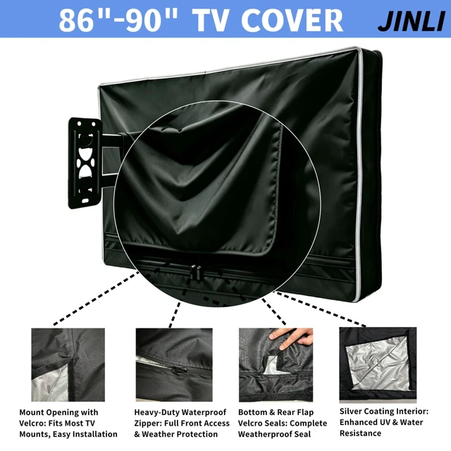 Alt view image 5 of 5 - JINLI 86-90 Inch Outdoor TV Cover, 600D Oxford Weatherproof TV Protector