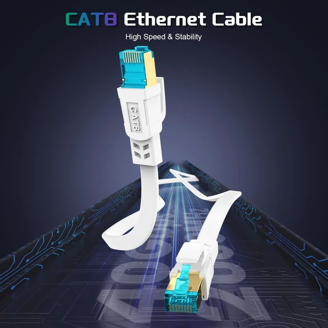 Alt view image 3 of 5 - Cat 8 Ethernet Cable 50 ft, Shielded Flat RJ45 Network LAN Cable