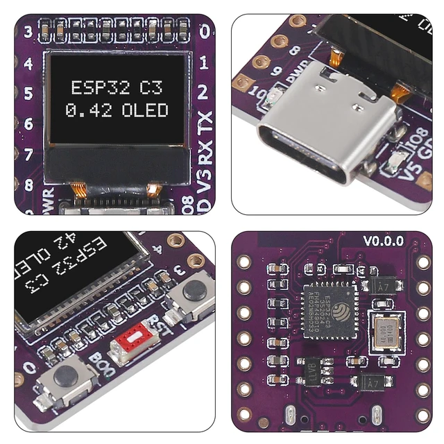 Alt view image 4 of 5 - AITRIP 10PCS ESP32 C3 Development Board with 0.42 Inch OLED Display,Type-C ESP32 Mini Supports WiFi BT 5.0