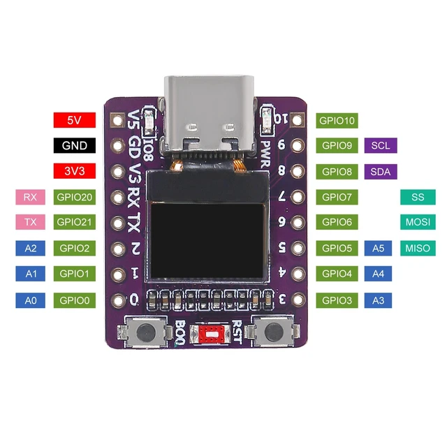 Alt view image 5 of 5 - AITRIP 10PCS ESP32 C3 Development Board with 0.42 Inch OLED Display,Type-C ESP32 Mini Supports WiFi BT 5.0