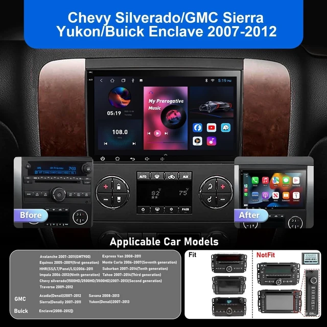 Alt view image 2 of 5 - 8 Core 4G+32G Android 14 Car Radio Stereo for Chevy Silverado 2007-2012