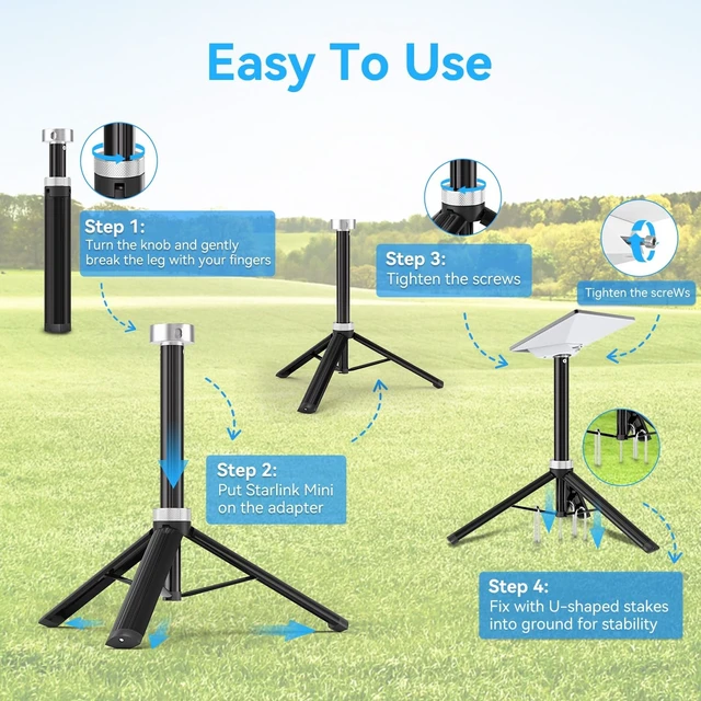Alt view image 4 of 5 - LP Starlink Mini Tripod with Stakes, Portable Tripod Stand Mount Compatible with New and Old Starlink Mini, Aluminum Stand with Carry Bag for Camping RV Travel Outdoor Use