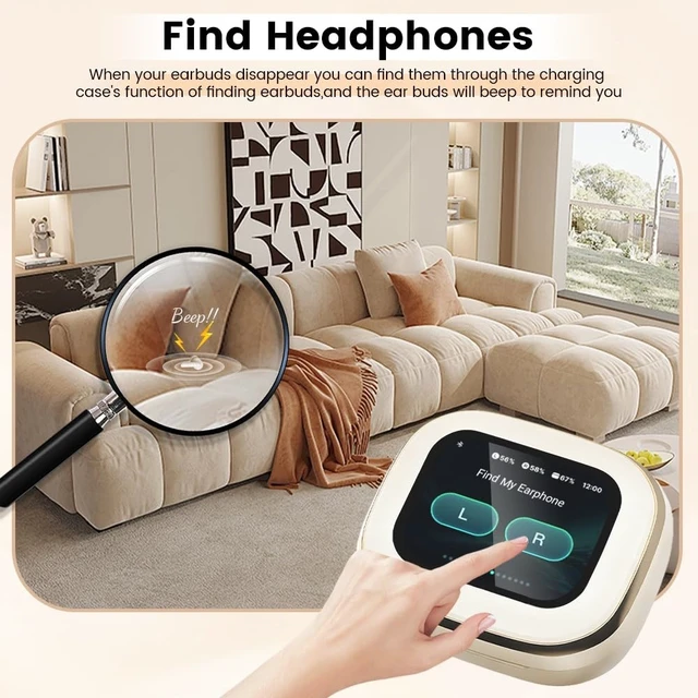 Alt view image 5 of 5 - Faifxo Wireless Earbuds, Bluetooth 5.4 Headphones in Ear with Smart Touchscreen Case, ANC Noise Cancelling Ear Buds, 60H Playtime for Sports & Working, Bass Stereo Sound for iPhone/Android (Bei
