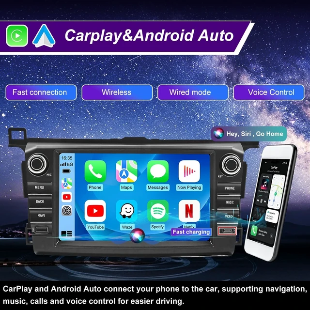 Alt view image 3 of 5 - 64G 5GWiFi Upgrade Car Radio for Toyota RAV4 2013 2014 2015 2016 2017 2018