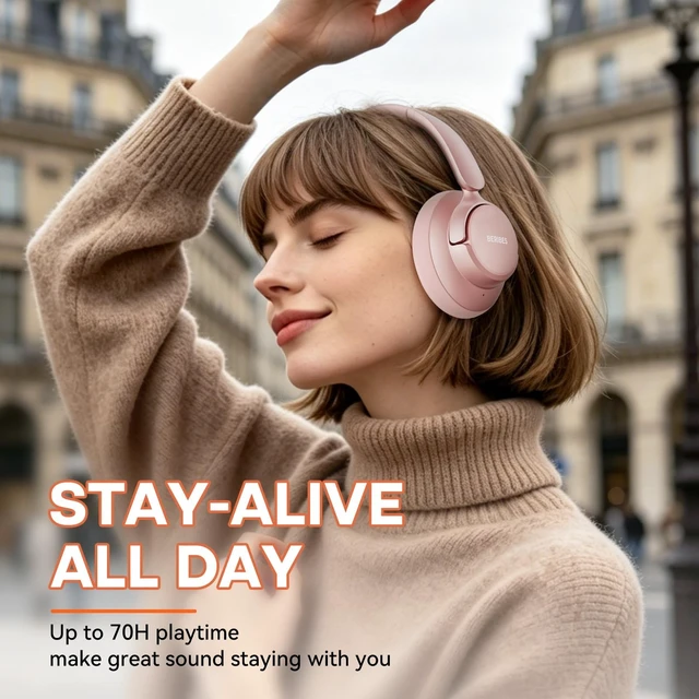Alt view image 5 of 5 - BERIBES Hybrid Active Noise Cancelling Headphones Wireless Over Ear 70Hours