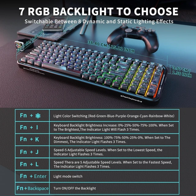 Alt view image 3 of 5 - Wireless RGB Gaming Keyboard,Light Up Backlit Keyboard with Transparent Key