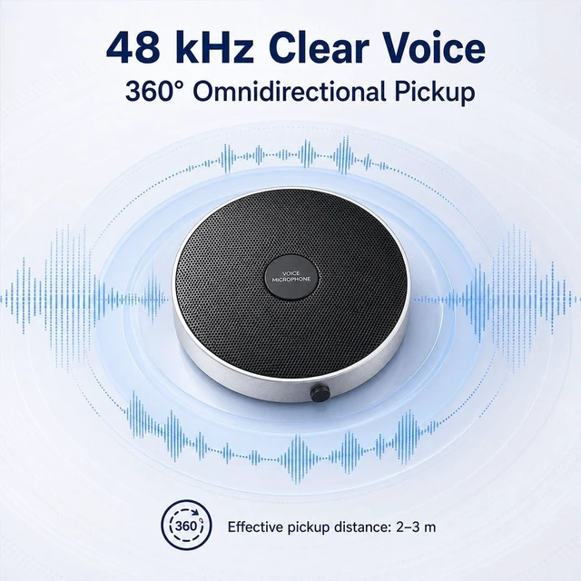 Alt view image 3 of 5 - Cykvis 360 Computer Microphone for Desktop, USB Conference PC Mic, Noise-Canceling Technology, Recording, Skype, Online Class, Court Reporter, Plug & Play, Compatible with Windows/PC/Desktop/Laptop