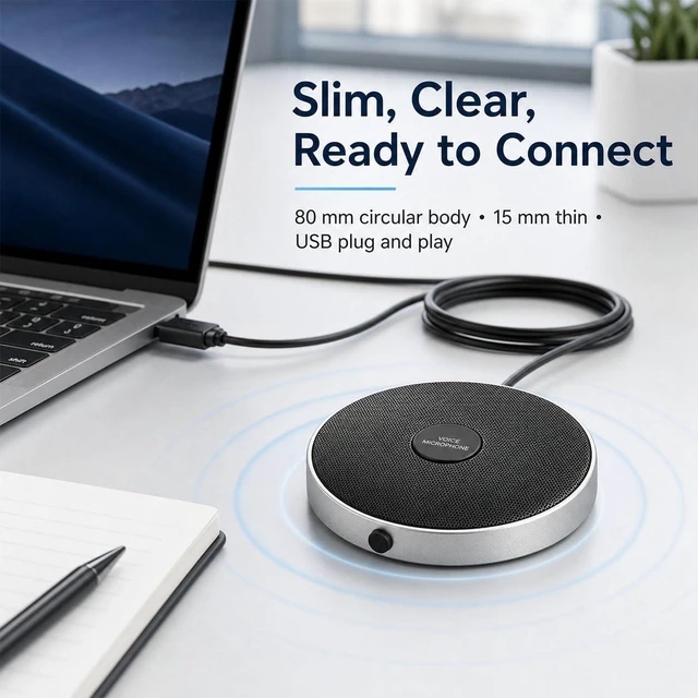 Alt view image 2 of 5 - Cykvis 360 Computer Microphone for Desktop, USB Conference PC Mic, Noise-Canceling Technology, Recording, Skype, Online Class, Court Reporter, Plug & Play, Compatible with Windows/PC/Desktop/Laptop