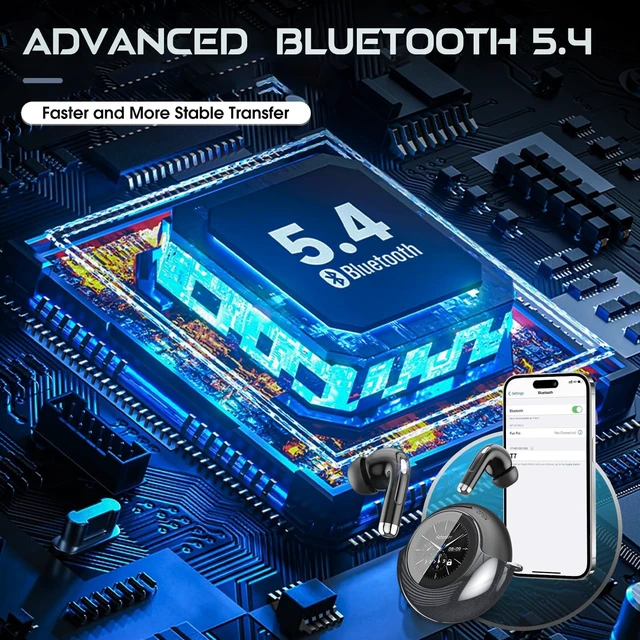 Alt view image 3 of 5 - TRAUSI Wireless Earbuds with Smart Touch Screen & 180 Rotating Case Bluetooth 5.4 Headphones, Noise Cancelling Ear Buds for Clear Calls, Stress Relief Design Earphones (Black)