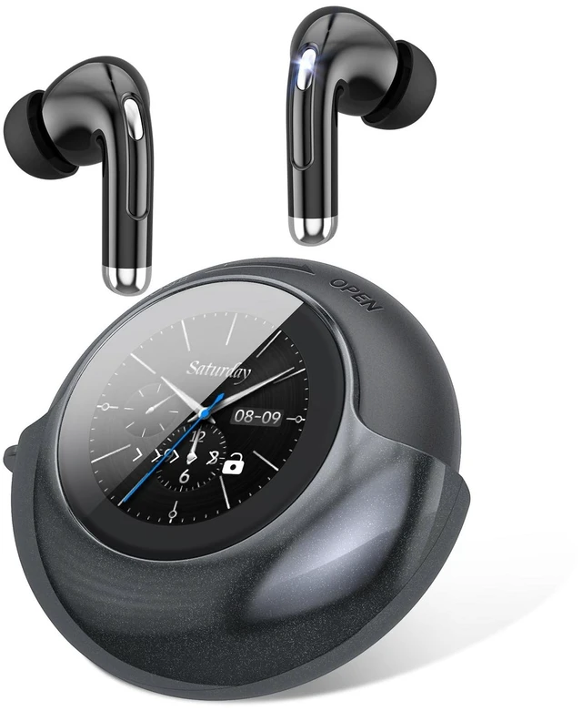 Main image of TRAUSI Wireless Earbuds with Smart Touch Screen & 180 Rotating Case Bluetooth 5.4 Headphones, Noise Cancelling Ear Buds for Clear Calls, Stress Relief Design Earphones (Black)