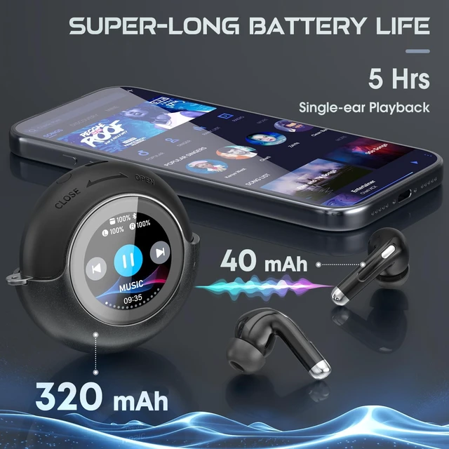 Alt view image 5 of 5 - TRAUSI Wireless Earbuds with Smart Touch Screen & 180 Rotating Case Bluetooth 5.4 Headphones, Noise Cancelling Ear Buds for Clear Calls, Stress Relief Design Earphones (Black)