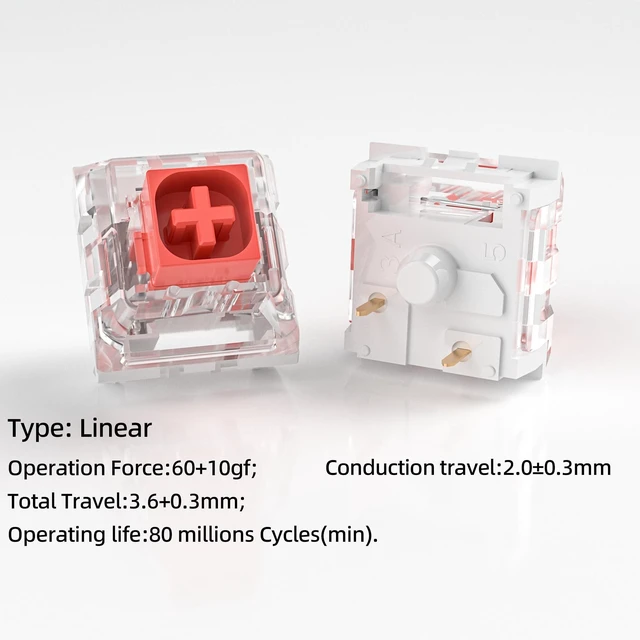 Alt view image 2 of 5 - Kailh Box Red Switches for Mechanical Keyboard,3-Pin 45gf Linear/Factory Lubed/Dust&Waterproof Switches(Kailh Box Red,108Pcs)