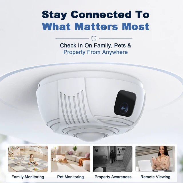 Alt view image 2 of 5 - Smoke Detector Wireless Security Camera with 330 Coverage, 2.4G/5G Wi-Fi