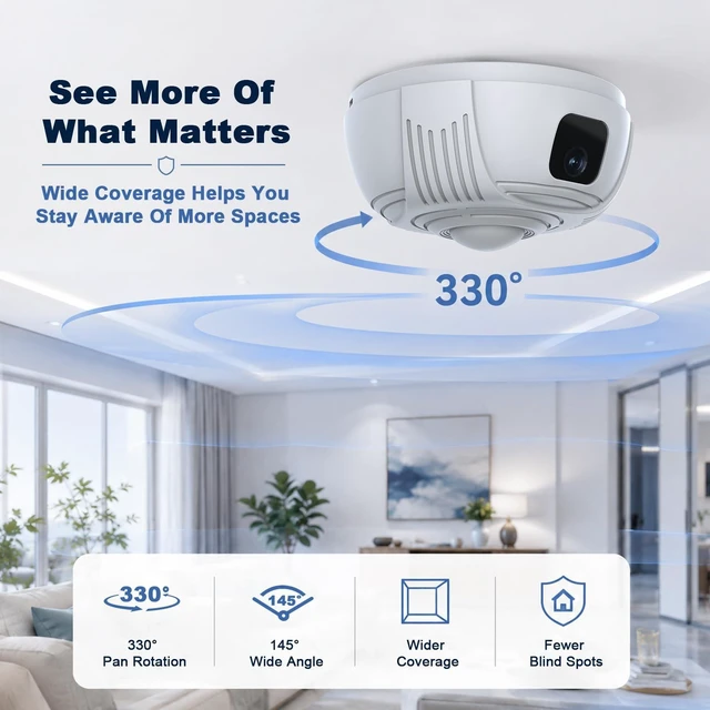 Alt view image 3 of 5 - Smoke Detector Wireless Security Camera with 330 Coverage, 2.4G/5G Wi-Fi