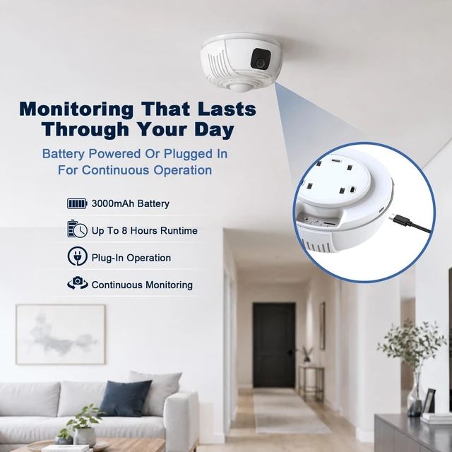 Alt view image 5 of 5 - Smoke Detector Wireless Security Camera with 330 Coverage, 2.4G/5G Wi-Fi