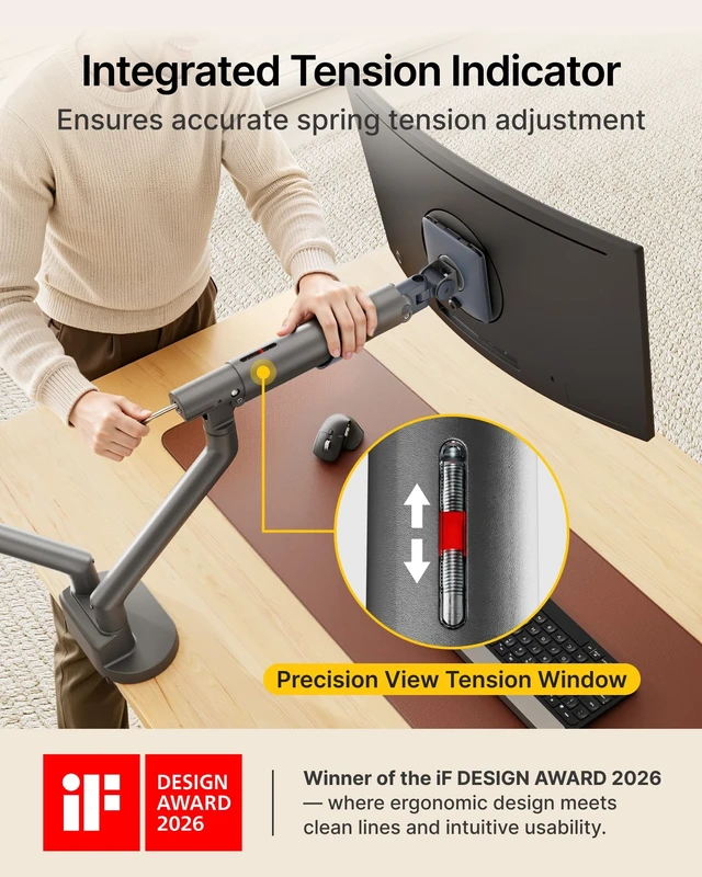 Alt view image 3 of 5 - monTEK Aluminum Dual Monitor Arm for 17-40" Screens, 24.3 lbs Each, Gray