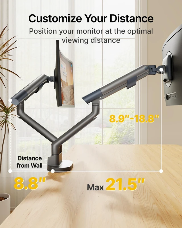 Alt view image 5 of 5 - monTEK Aluminum Dual Monitor Arm for 17-40" Screens, 24.3 lbs Each, Gray