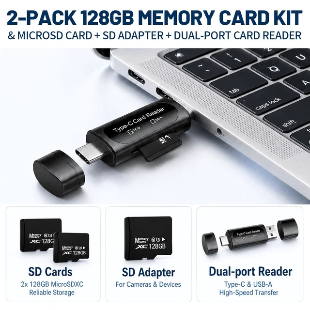 Alt view image 2 of 5 - 128GB Micro SD Card 2-Pack for Dash Cam&Security Camera, A1 U3 V30 Class 10
