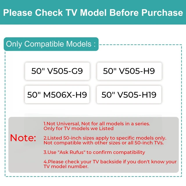 Alt view image 3 of 5 - TV Stand for Vizio TV Legs V505-H9 V505-H19 D50X-G9 V505-G9 M506X-H9 Listed, for Specific TV Bottom Ports, Confirm Description Picture Before Buying - Avoid Mismatch
