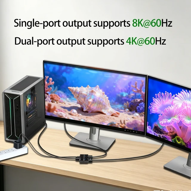 Alt view image 2 of 5 - Display Port Splitter for Dual Monitors, 8K DisplayPort to3 DisplayPort Adapter, Displayport MST Hub, Monitor Splitter, Dual Monitor Adapter for Laptop, Desktop, Graphics Card and More (DP to HDMI+DP)