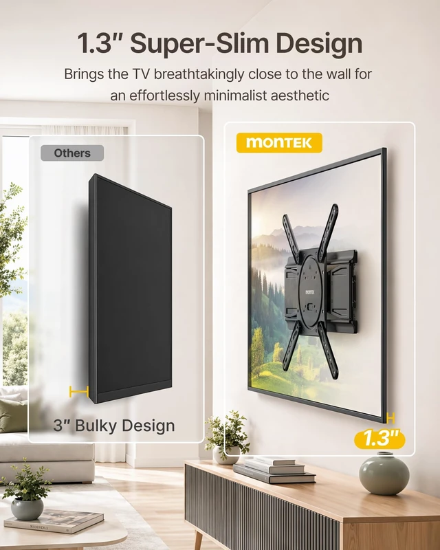 Alt view image 3 of 5 - monTEK 1.3" Ultra Slim Full Motion TV Wall Mount for 23-75 Inch TVs