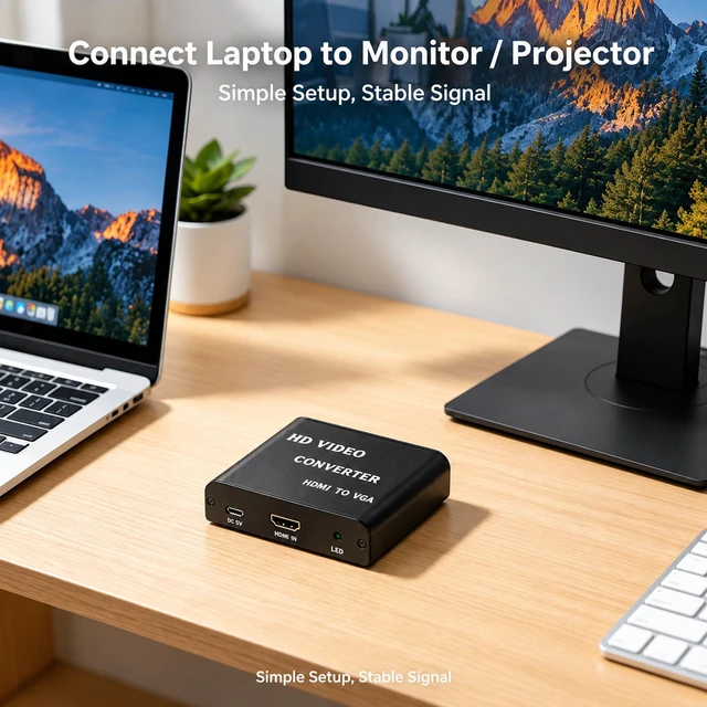 Alt view image 3 of 5 - TAIPOXUN 1080P HDMI to VGA Converter, Aluminum HDMIin to VGAOut Video Adapter with Micro USB Power for Laptop, Monitor, Projector