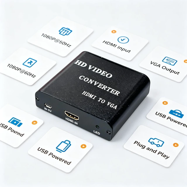 Alt view image 4 of 5 - TAIPOXUN 1080P HDMI to VGA Converter, Aluminum HDMIin to VGAOut Video Adapter with Micro USB Power for Laptop, Monitor, Projector